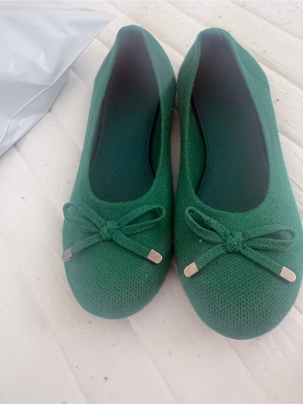 Women’s Green Knit Ballet Flats with Bow